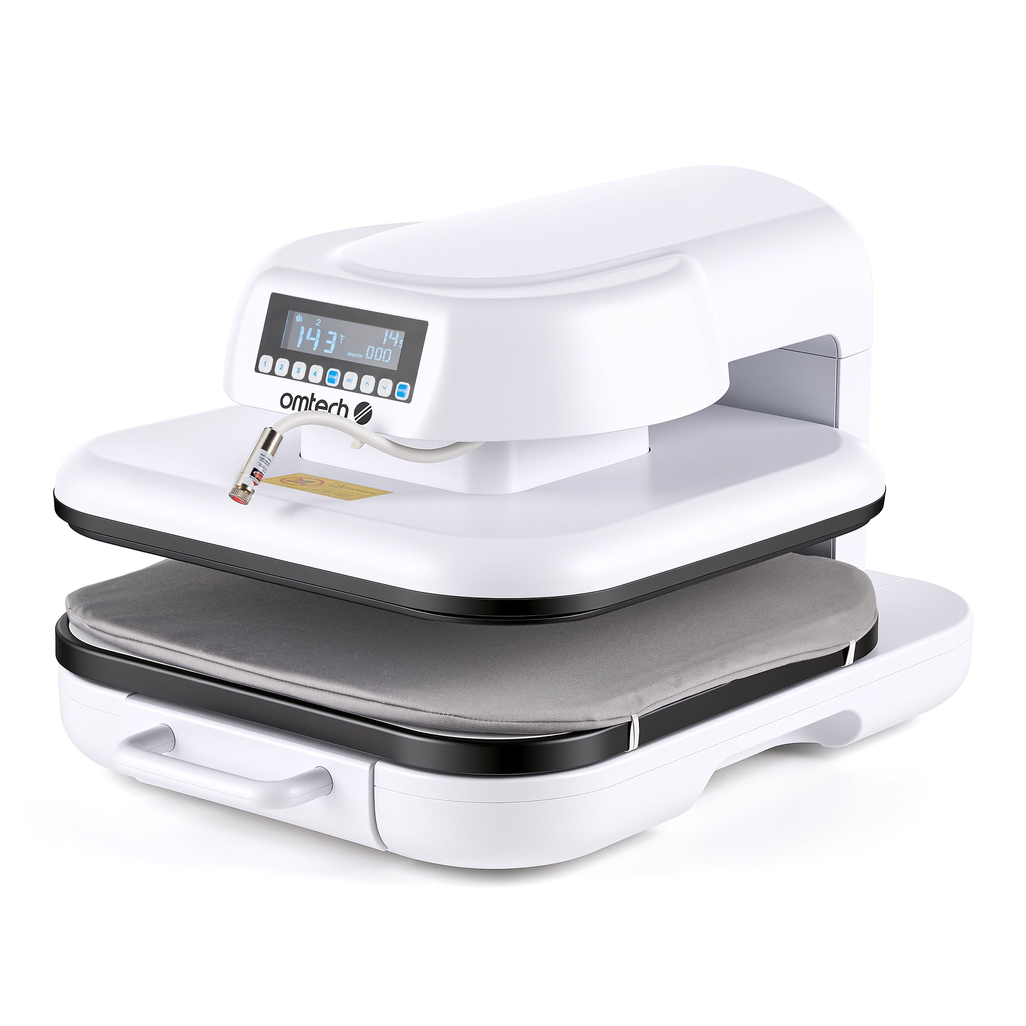 Termopressa automatica OMTech DTF 38 × 38 cm con apertura automatica, guida laser e piano estraibile