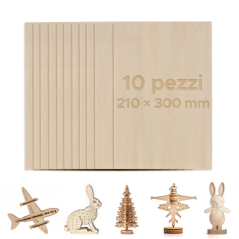 10 Fogli di Legno di Compensato per Incisione Taglio Laser per Progetti Fai da Te - Betulla Premium