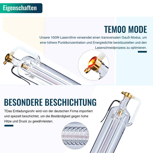 Tubo laser CO2 da 100W per incisori e tagliatori laser | 0100