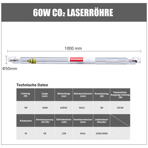 Tubo laser CO2 60W e tubo laser per macchine per incisione laser | 0060