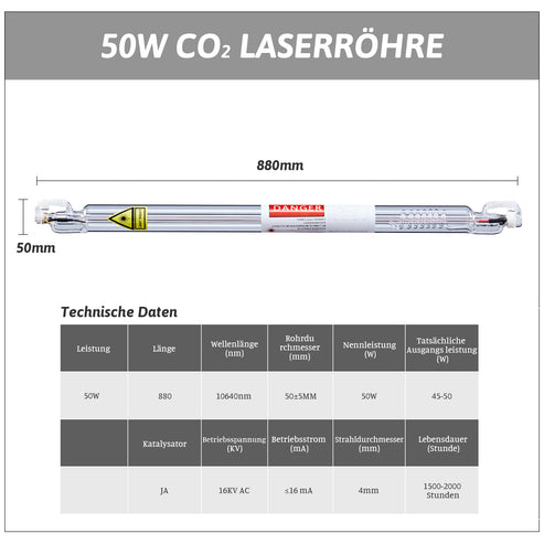 Tubo laser CO2 da 50W e tubo laser per incisori laser | 0350